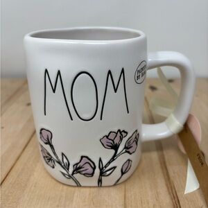 Rae Dunn MOM Mug White Ceramic with Pink Floral Design and Black Lettering New